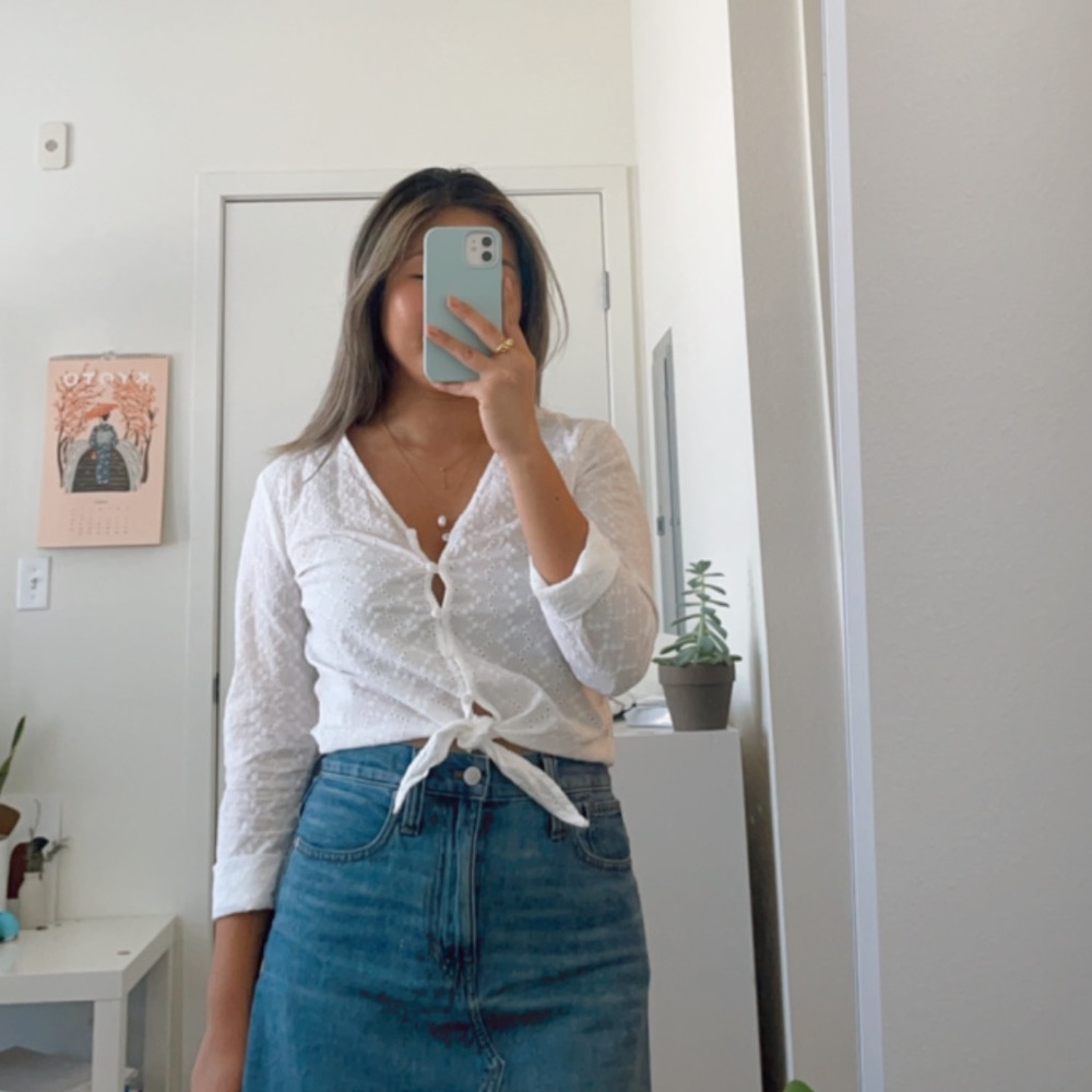 White blouse with front tie
